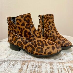 Girls Leopard Print Ankle Boots